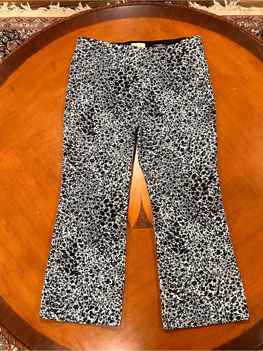 Maeve By Anthropologie Fleur The Margot Kick Flare Pant Black/White Large Crop - Picture 4 of 16
